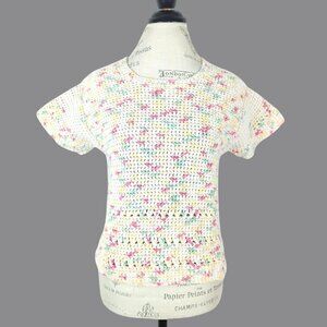 Vintage Handmade Knit Top Small Crochet Cream Sprinkle